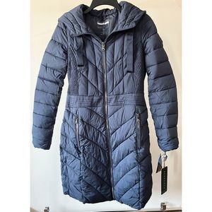 Bernardo Navy Blue EcoPlume Long Puffer Jacket Small NWT